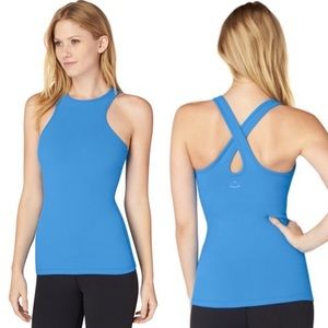 Beyond Yoga // High neck, cross back tank, blue.